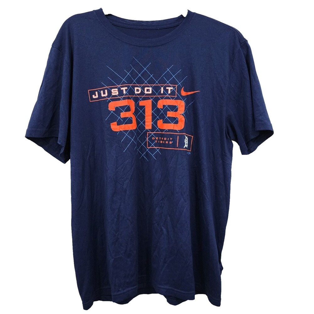 Nike Dri-fit T-shirt Just Do It 313 Detroit Tigers Blue Orange Short-Sleeve Sz L
